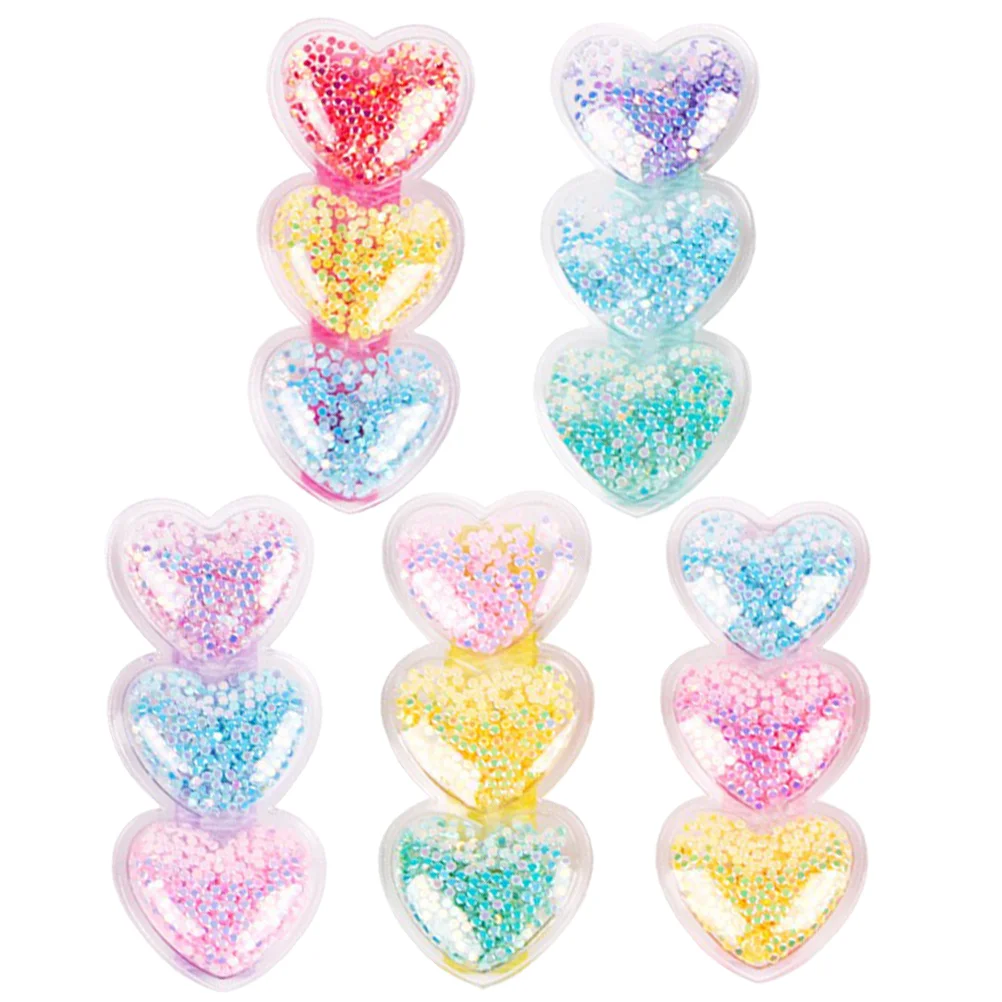 5 Pcs Heart Quicksand Hair Clips for Girls Ages 4 8 on Skin Friendly Comfortable Sweet Fashionable Plastic