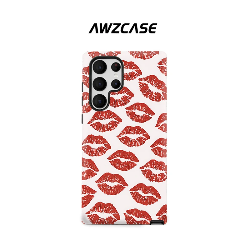 Чехол для телефона Sexy Girly Red Kiss Pattern для Samsung GalaxyS25 S20FE S23Ultra S24Plus A16 A26 A36 A56 5G Film Two in One Cover