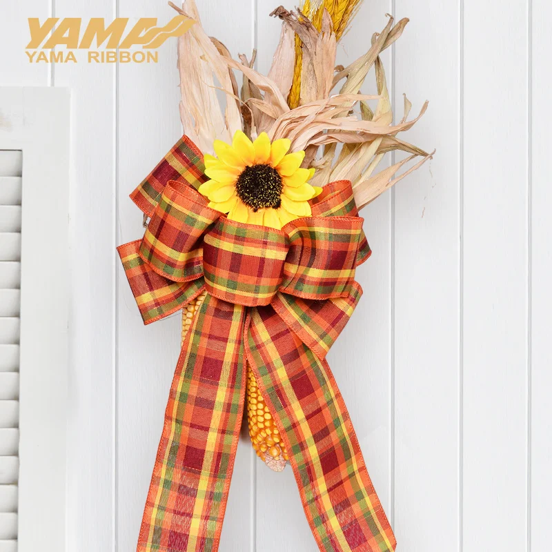 YAMA 10Yards/Roll 63mm Wired Edge Ribbons for DIY Christmas Tree Christmas Voucher Bows Decoration Liene Plaid Wired Edge Ribbon