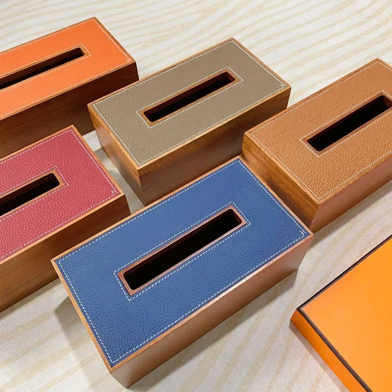 25*13*9CM Tissue Box Holder Large High-end Wooden Luxury Tissure Dispenser Solid Wood Leather Paper Box Cover