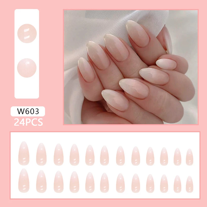 24pcs French Fake Nails Short Square Press on Nails Women Wearable Art Nail Tips Detachable Full Finished False Nails