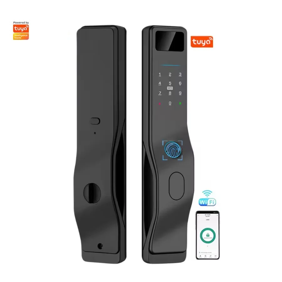 2025 Full Automatic Tuya Fingerprint Black Smart Door Lock Password Digital Smart Bedroom Door Lock With 5050 Mortise