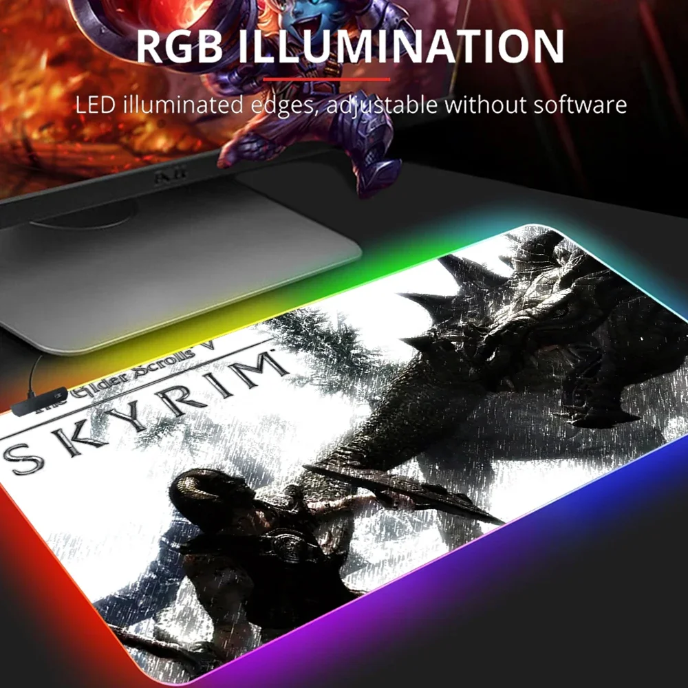 Imagem -06 - Skyrim-padrão hd Gamer Mouse Pad Mousepad Mat Rgb Jogos Grandes pc Desk Acessórios de Computador 90x40 Xxl