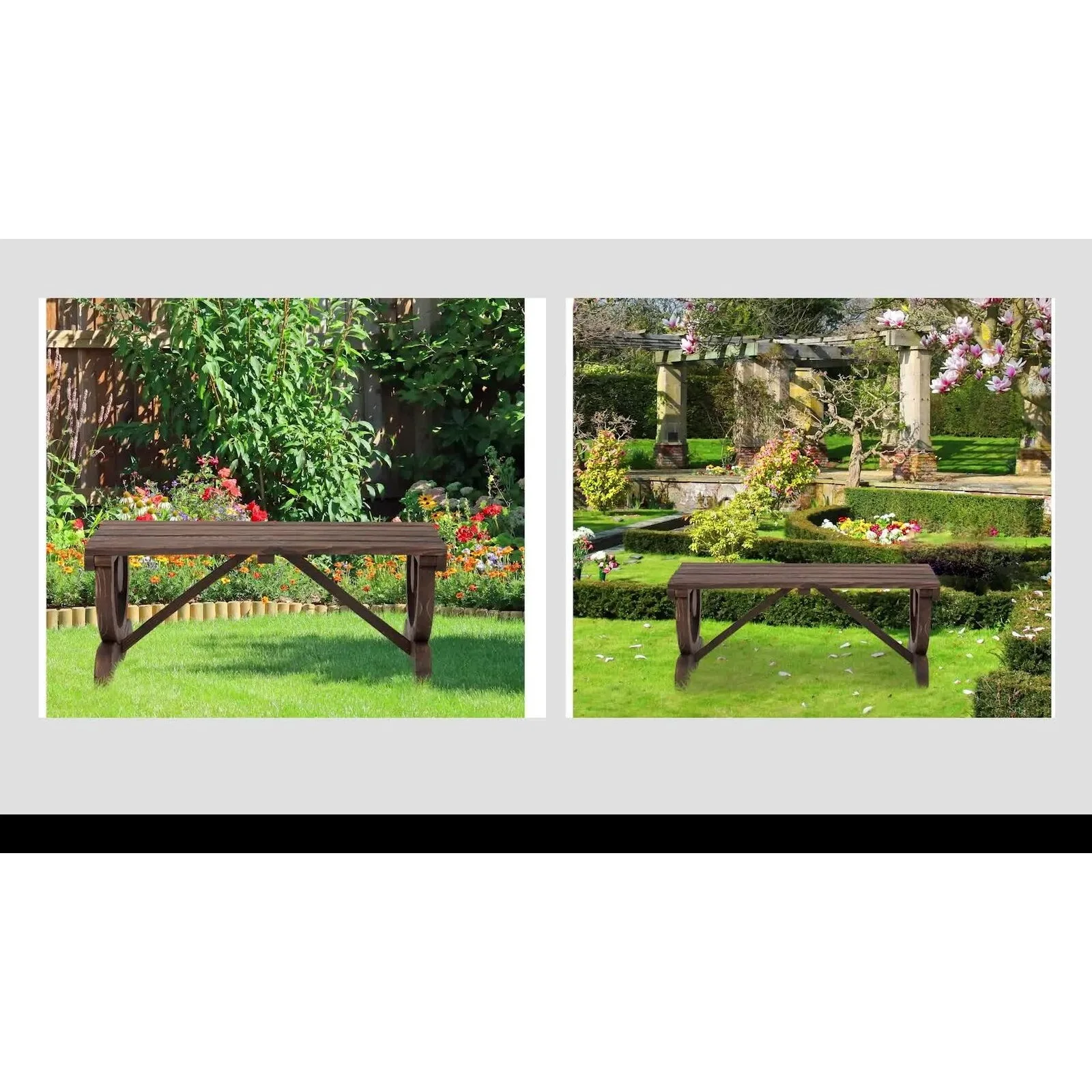 US 2-Person Wooden Outdoor Garden Patio Bench w/ Wagon Wheel Style Legs