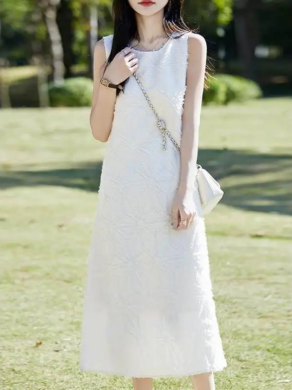 White Lady Sle Strapl Dr femmes nouveau 2025 printemps été haut de gamme Svel Design jupe longue a-ligne Midi Dr