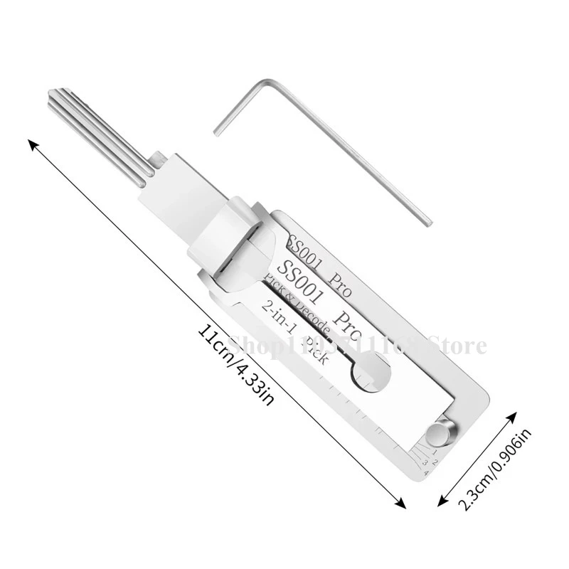 Lishi 2-IN-1 SS001 Key Decoder Stainless Steel Lock Key Precision Hook Pick Set Maintenance Repair Tool Unlocking Engineering