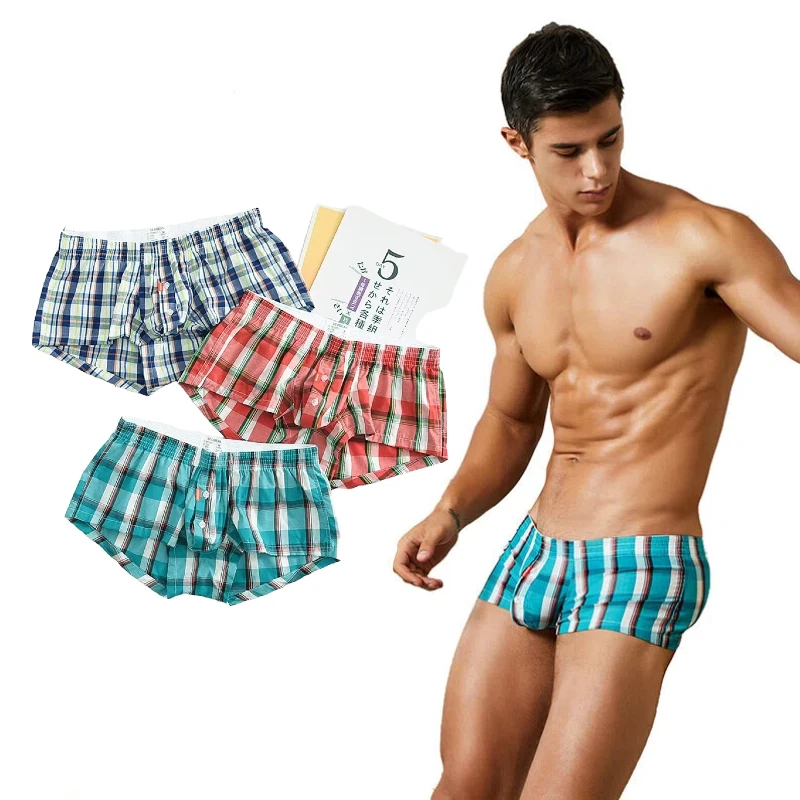 SEOBEAN 3pcs/lot Men's Plaid Boxer Briefs Cotton Underwear Comfortable Loose-Fit Boxer Shorts Stylish Plaid Design Mens Aro Pant