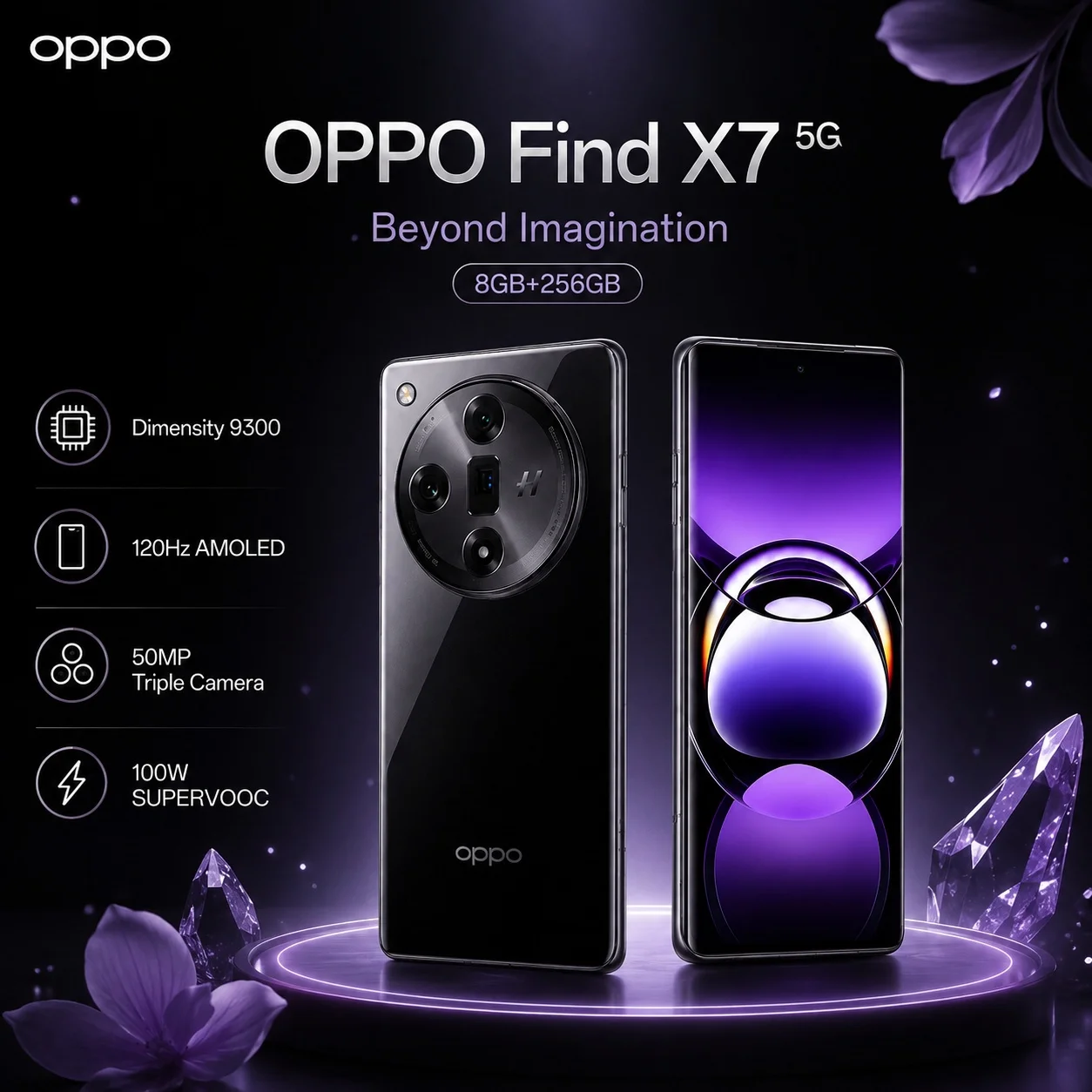 OPPO Find X7 5G Smartphone 8GB+256GB, Dimensity 9300, 120Hz Display, 50MP Triple Camera, 100W SUPERVOOC, IP65, NFC, Wi-Fi 7