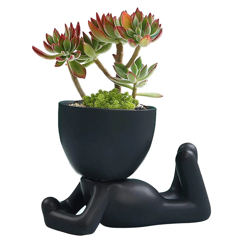 Creative Black Figure Flower Pot Plant Cactus Potted Abstract Ceramic Figure Flower Pot Figurine Coffee Table Living Room Decor