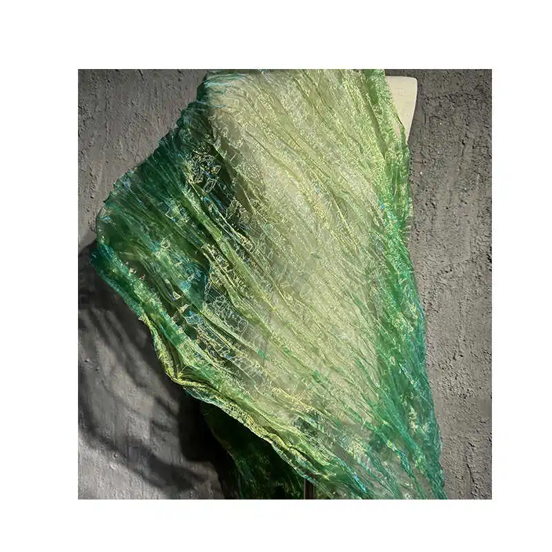 YLM Pleated Water-light Yarn Irregular Gradient Fantasy Color Organza Fabric Diy Decorative Mesh Clothing Designer Fabric