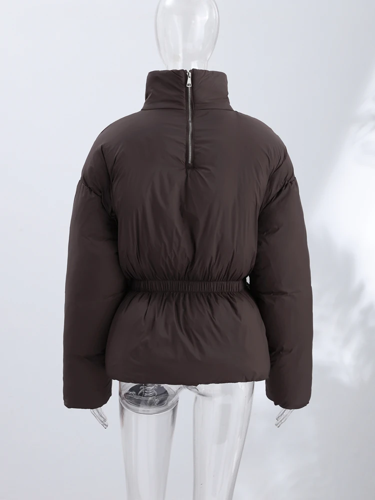 Women's Winter Jacket Hooded Short Top Cropped Drawstring Waist Coat Long Sleeve Warm Oversized Jackets Streetwear Woman Clothes