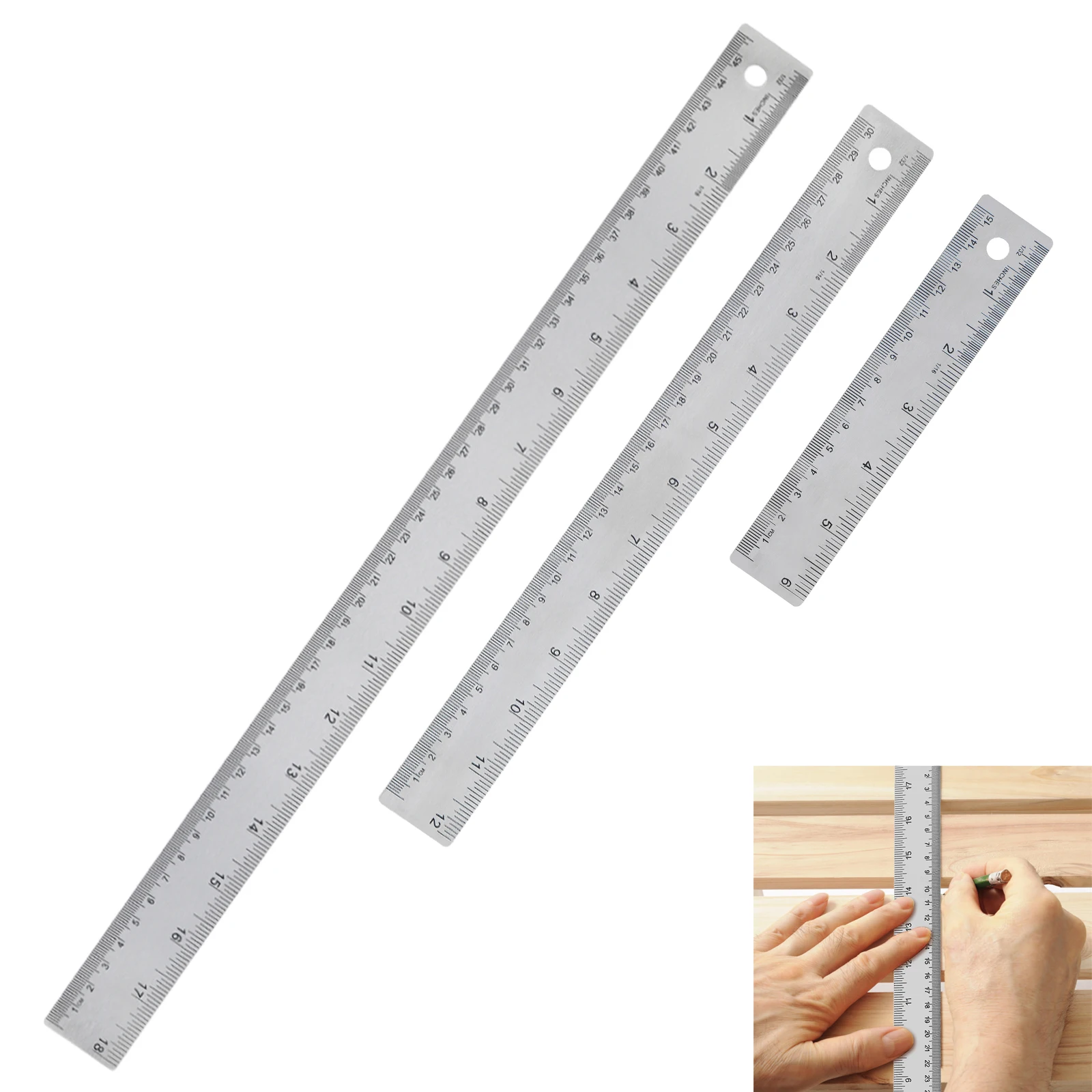 

3pcs/pack 6 inch 12 inch 18 Inch Stainless Steel Metal Rulers Kit with Cork Backing, Inch and Centimeters Non-Slip Rulers