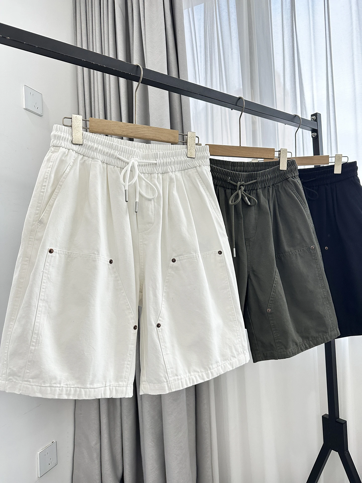 American Style Outdoor Logging Work Pants Rivet Decoration Summer Men Loose Straight Five-Quarter Shorts Trendy Cotton Shorts