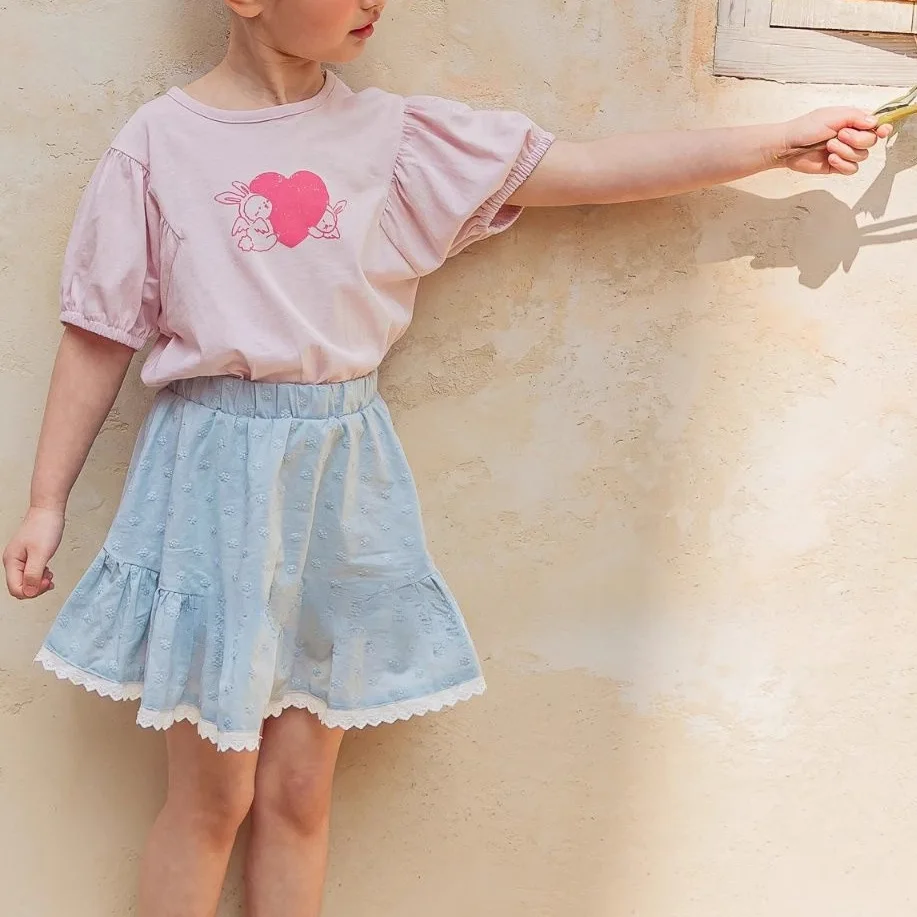 

2026 Summer New Children Short Skirt Baby Girl Cute Flower Lace Skirts Solid Girls Sweet Princess Skirts Cotton Kids Clothes