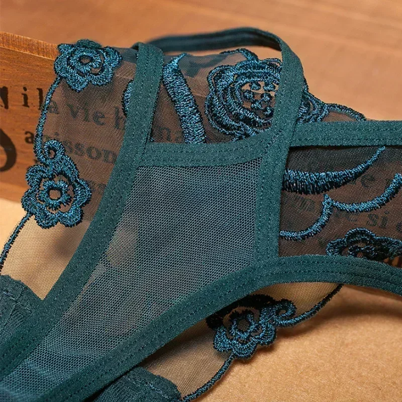 Underwear Women Sexy Lace Floral Embroidered Thong Mesh Gauze Thin Strap Temptation Seamless Panties Female Briefs Sexy Lingerie