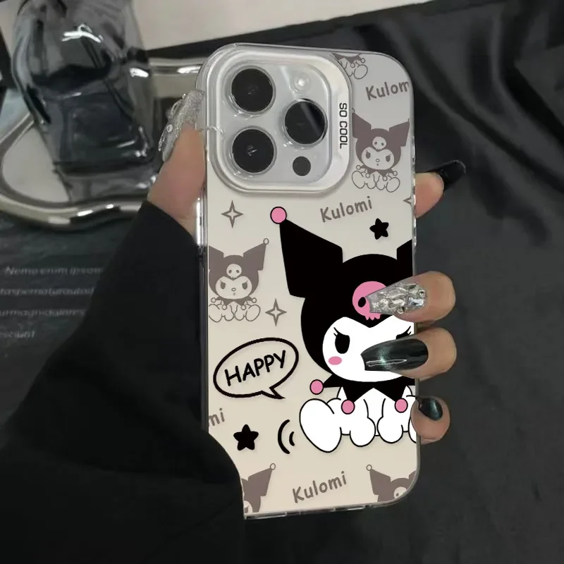 Sanrio Kuromi-女の子のための電話ケース,耐衝撃カバー,ミニ漫画,かわいい,y2k,iphone 16,15,14,13,11,12 pro max,xs,xr,7 8プラス