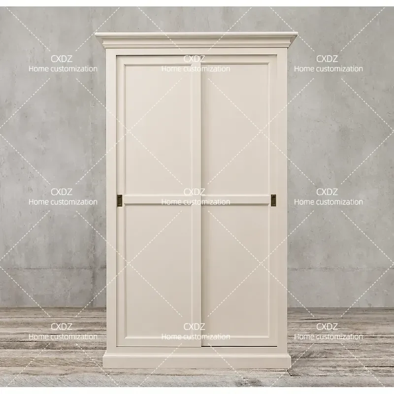 Rural Retro Wardrobe Sliding Door Cabinet Vintage Vertical Storage Locker for Bedroom Living Room Home Furniture Organization