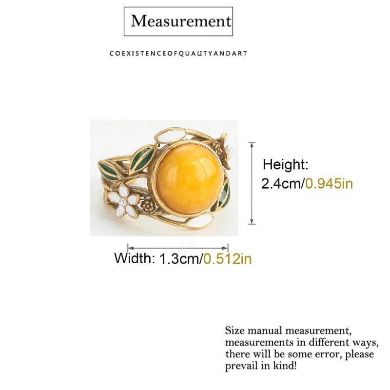 Vintage Yellow Natural Stone Ring Antique Cherry Blossom Round Leaf Gold Color Quality Luxury Jewelry Designer Gifts Wedding New