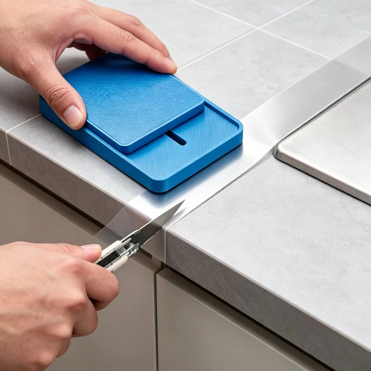 Furniture Laminate Vinyl Trimming Ruler for Edge Cutting with Built-in Scale for Smooth Clean Finish on Surfaces
