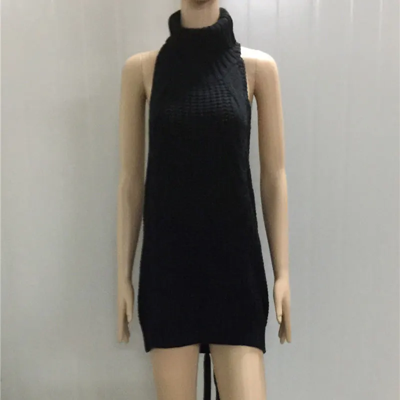 2022 Summer New Turtleneck Sleeveless Long Virgin Killer Sweater Japanes Knitted Sexy backless Women Sweaters And Pullovers