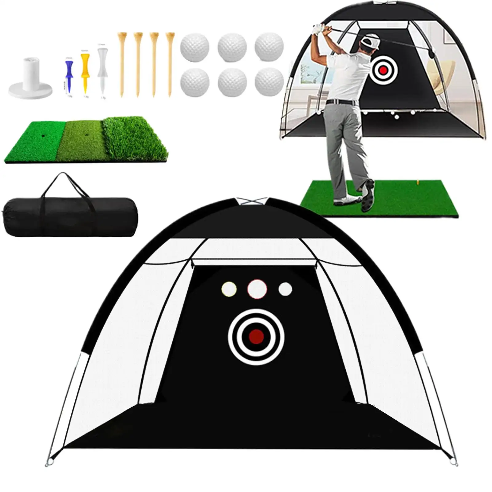 Golf Hitting Net set with golf mat balls tees and Teeing table Portable  Golf Training Driving Chipping Pitching Net for Golfing