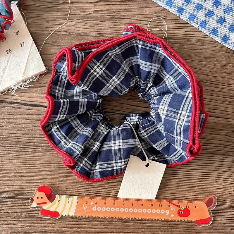 إكسسوار شعر كاواي كبير الحجم Scrunchie Tartan طبقة مزدوجة حامل ذيل حصان Preppy Chic بدون زلة للاستخدام اليومي للمراهقين