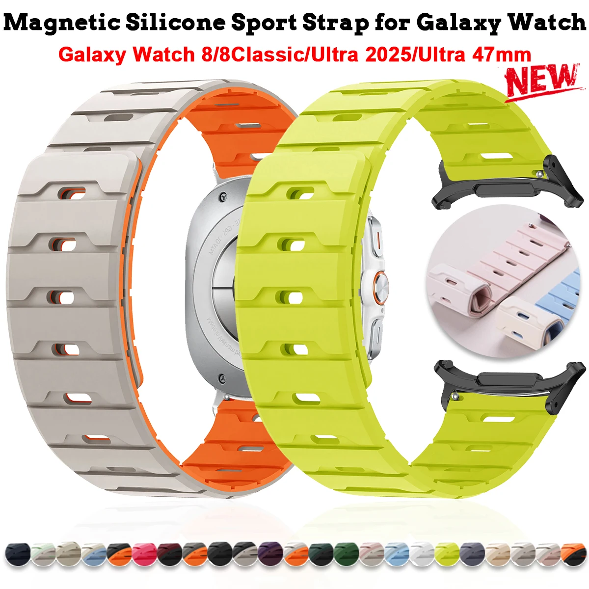 

Magnetic Silicone Strap for Samsung Galaxy 8 40mm 44mm 8Classic 46mm Sport Bracelet Galaxy Watch Ultra 2025/Ultra 47mm Wristband