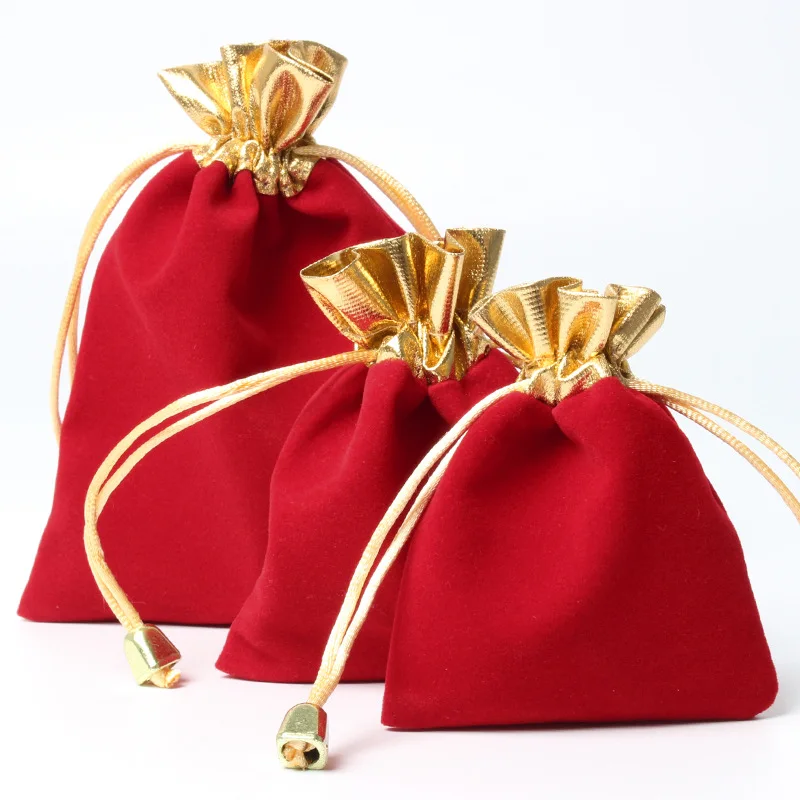 50Pcs Jewelry Flannelette Bag7x9,9x11cm Jade Storage Bag Drawstring Bunches Gift Bag Gold Head String Jewelry Ring Jewelry Bag