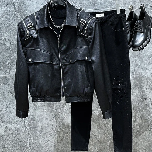 메탈 바이커 재킷 청춘 유행 가을 겨울 신상 남성용 개성 독특한 멋진 메탈 장식 바이커 재킷 바이크 재킷 바이커 자켓 바이크 자켓 바이커 재킷 