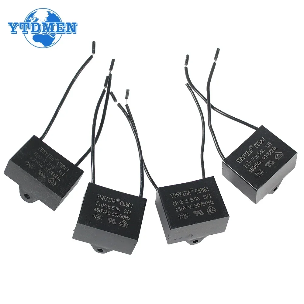 1/5PCS CBB61 Fan Starting Capacitor 450V Fan Capacitors 0.8/1/1.2/1.5/2/2.5/3/3.5/4/4.5/5/6/7/8/10UF Run Capacitors CBB