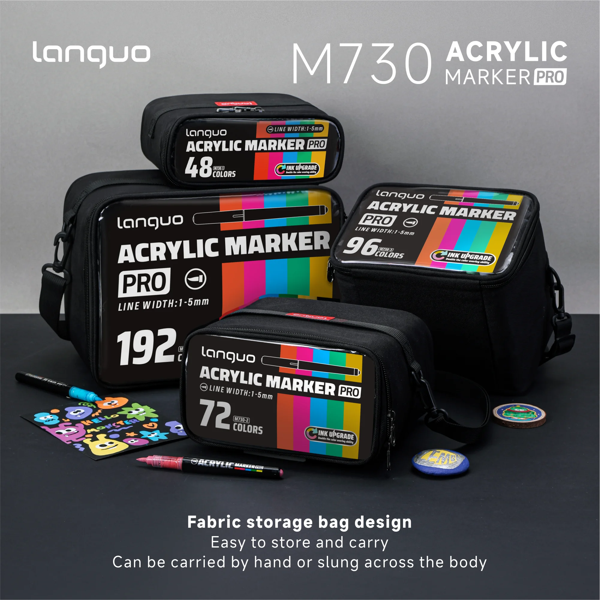 Languo Acryl-Marker Pro 48/72/96/192 Farben, 1-5mm Pinselspitze, Verbesserte Doppelschicht-Tinte, Wasserfeste Farbstifte für Kunst, DIY