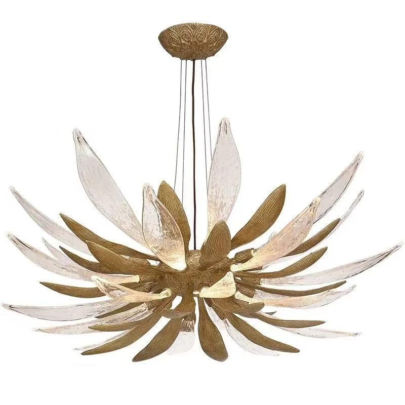 الفرنسية الأزهار الاكريليك قلادة مصباح الفولاذ المقاوم للصدأ الراتنج النحاس الذهب والفضة عكس الضوء الأسقف بريق لغرفة المعيشة #4