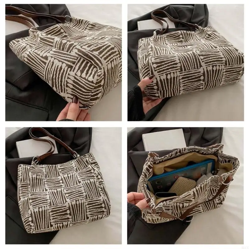 

M6CC Fashionable Canvas Shopper Bag Spacious Casual Shopping Bag for Daily Essential