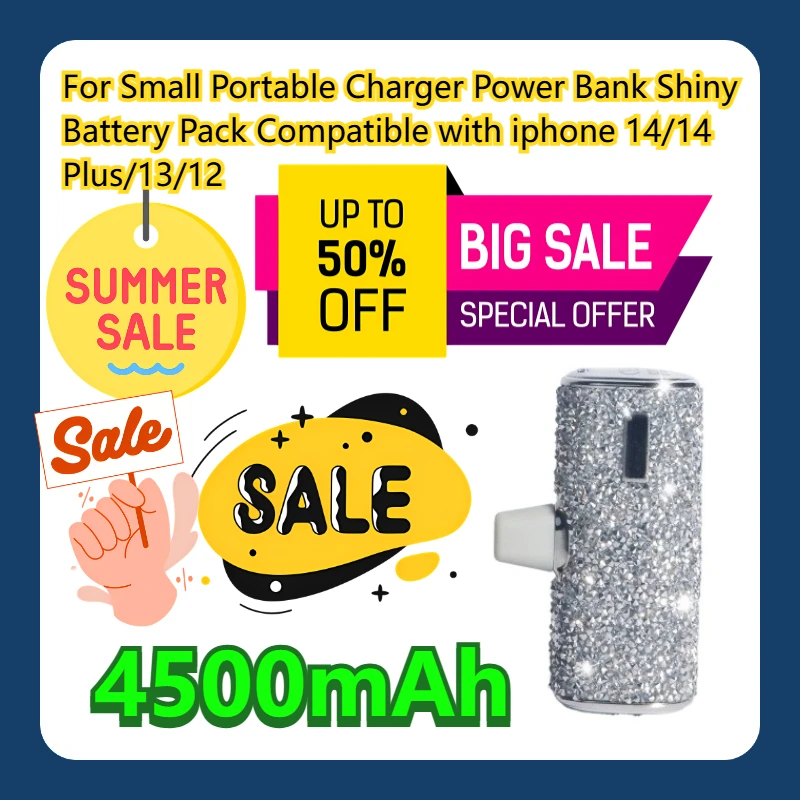 

For Small Portable Charger Power Bank 4500mAh Shiny Battery Pack Compatible with iphone 14/14 Plus/13/12