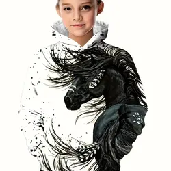 Children Clothes Hoodies Kids Clothes Boys Long Sleeve Casual 3D Horse Print Fashion Girls Summer Autumn Clothes Girls Clothing