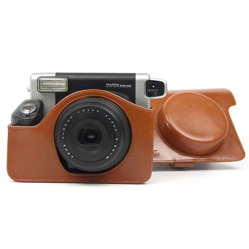 حافظة حقيبة بحزام كتف من جلد البولي يوريثان لهاتف FUJIFILM Instax غطاء كاميرا بلون سادة عتيق واسع 300