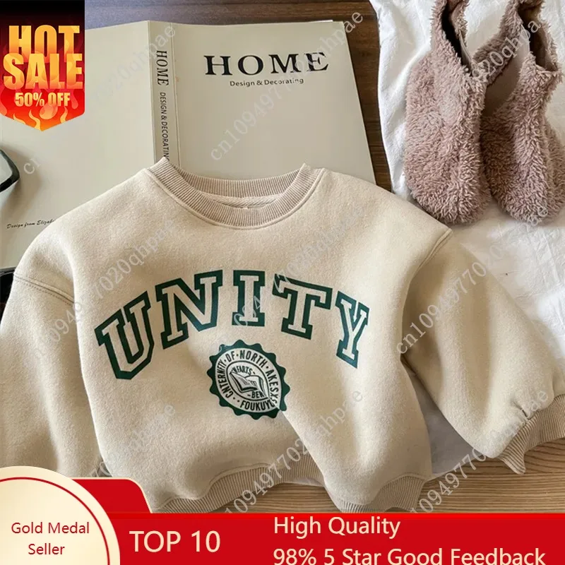 

deer jonmi New Winter Children Letter Printed Sweatshirts Korean Style Baby Boys Casual Thicken Warm Pullovers Tops