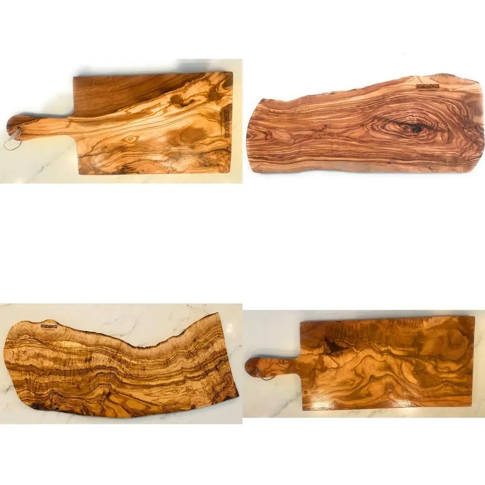 

Handcrafted Large Olive Wood Charcuterie Board with Built-in Handle for Serving and Chopping Cheese, Meat, and Fruits