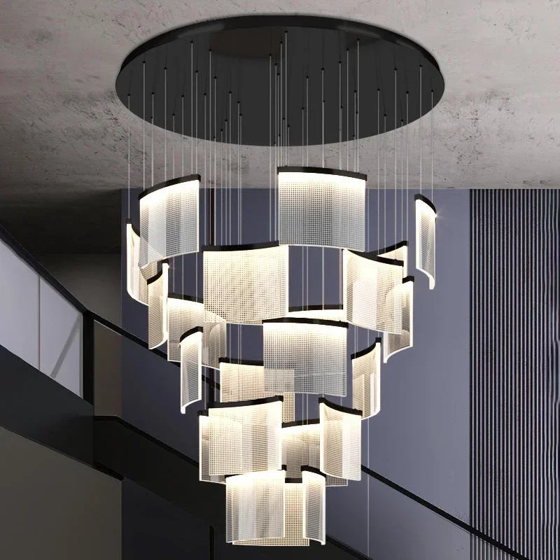 Postmodern Luxury Chandelier Duplex LED Pendant Lamps for Living Room Home Decor Acrylic Hallway Staircase Loft Hanging Lamp