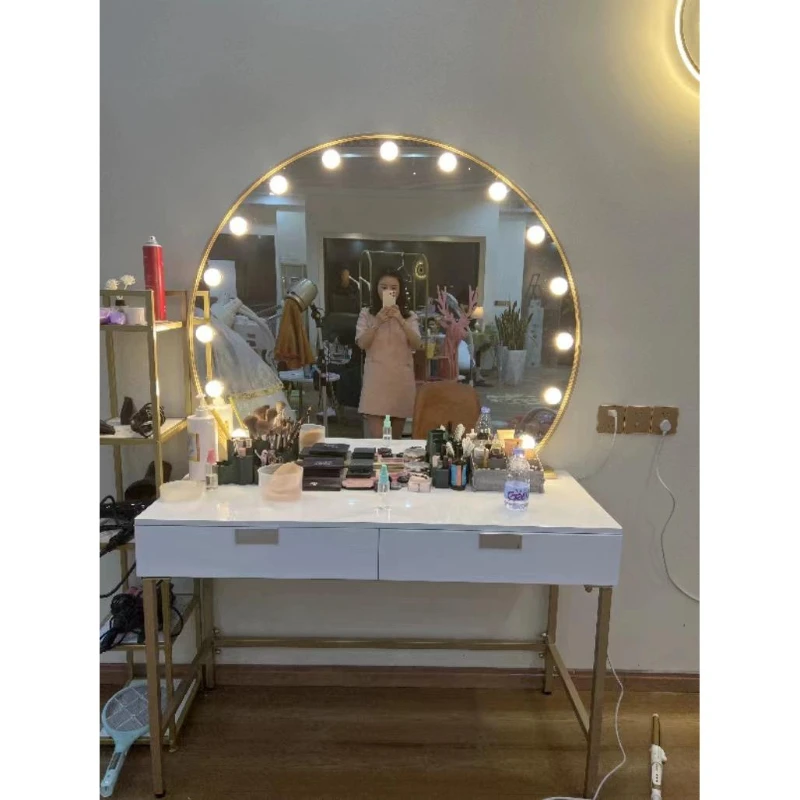 Makeup Vanity with Led Lighted Mirror, Desk Drawer and Storage Cabinet, Brightness Dresser Mirror Dressing Table for Bedroom