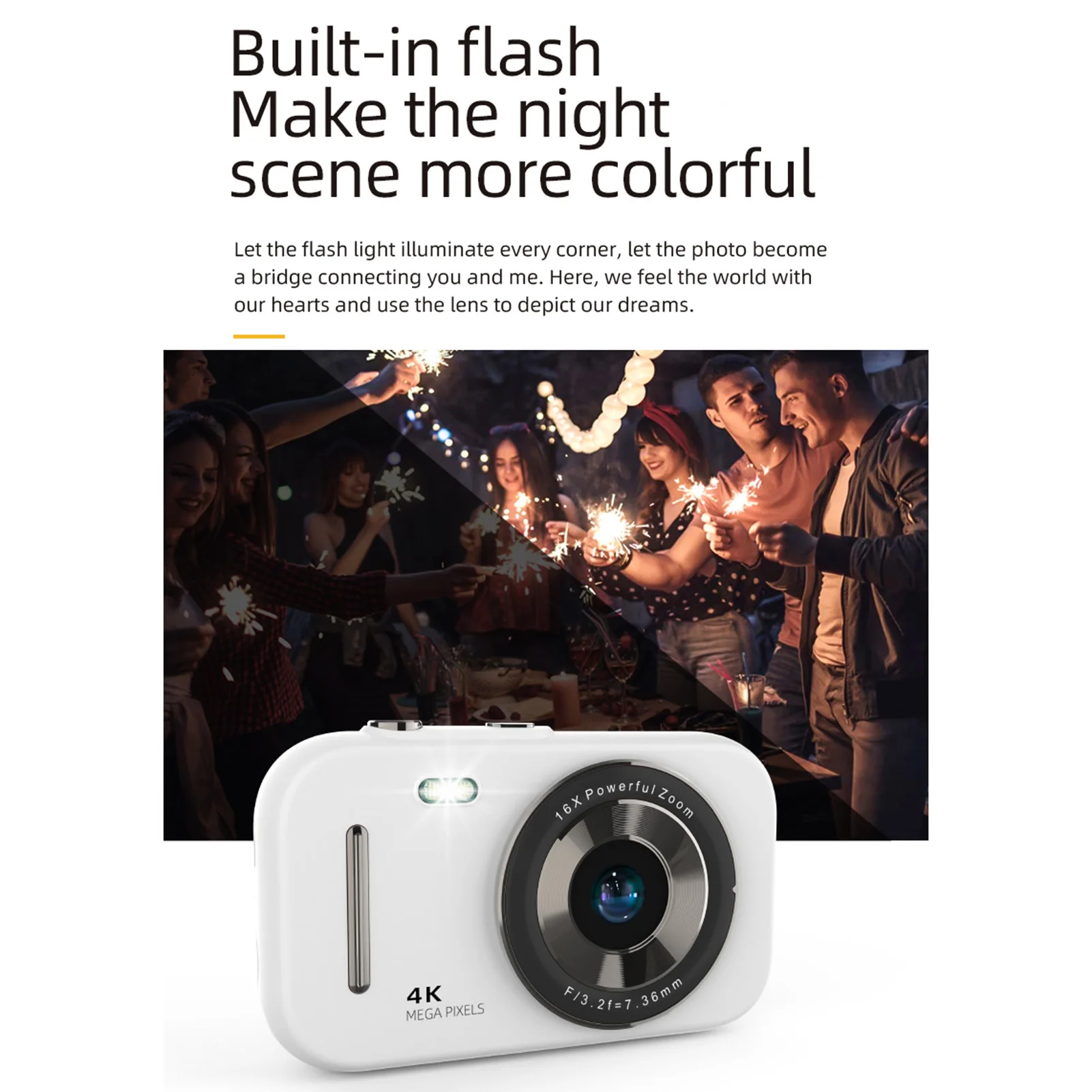 كاميرا رقمية 4K كاميرا فيديو رقمية محمولة 48 ميجابكسل 2.8 بوصة شاشة IPS 16X تكبير هدية للأصدقاء الطلاب المراهقين