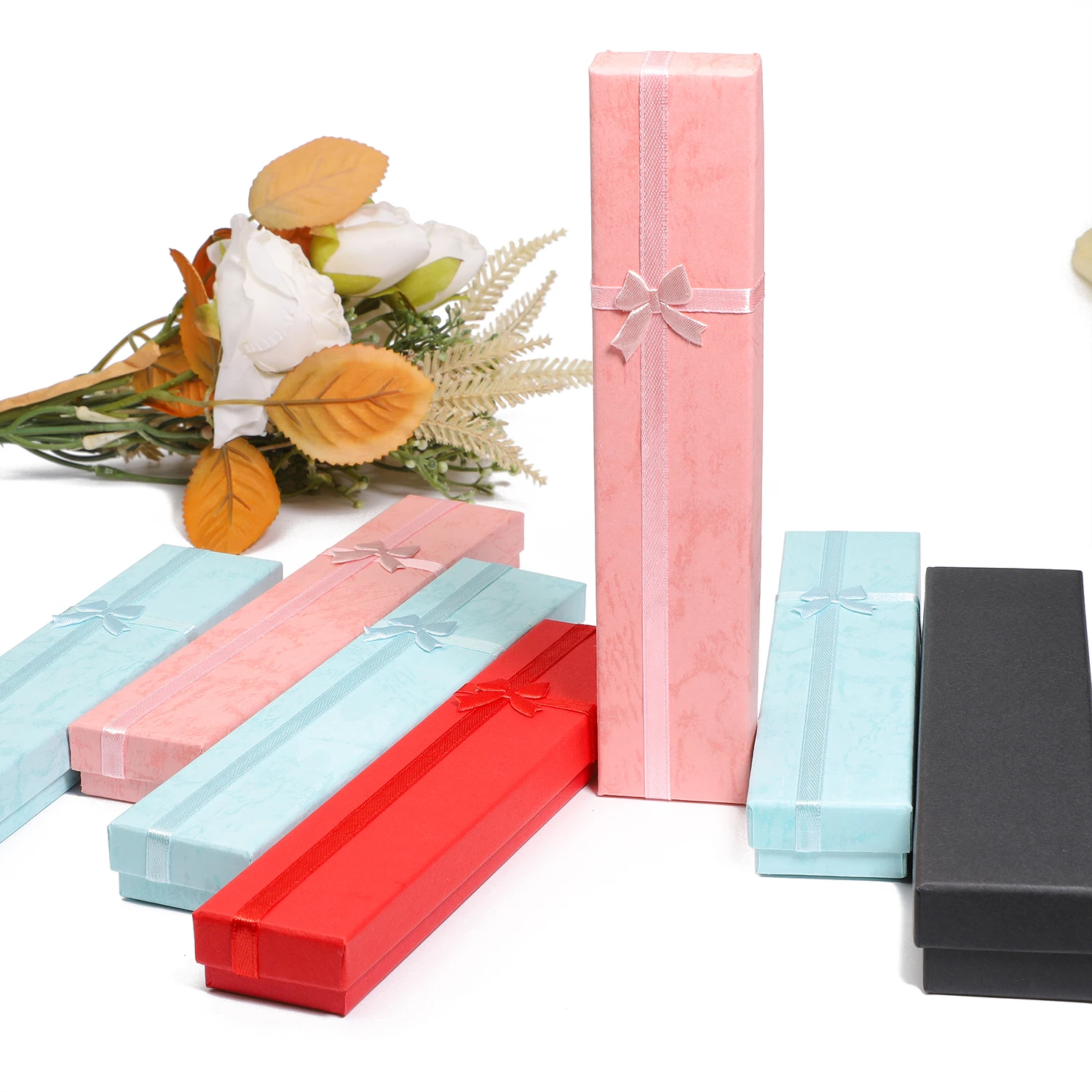 12Pcs 21cm Colorful Elegant Jewelry Box Bowknot Long Necklace Storage Box Pendant Display Case Jewelry Gift Organizer Box