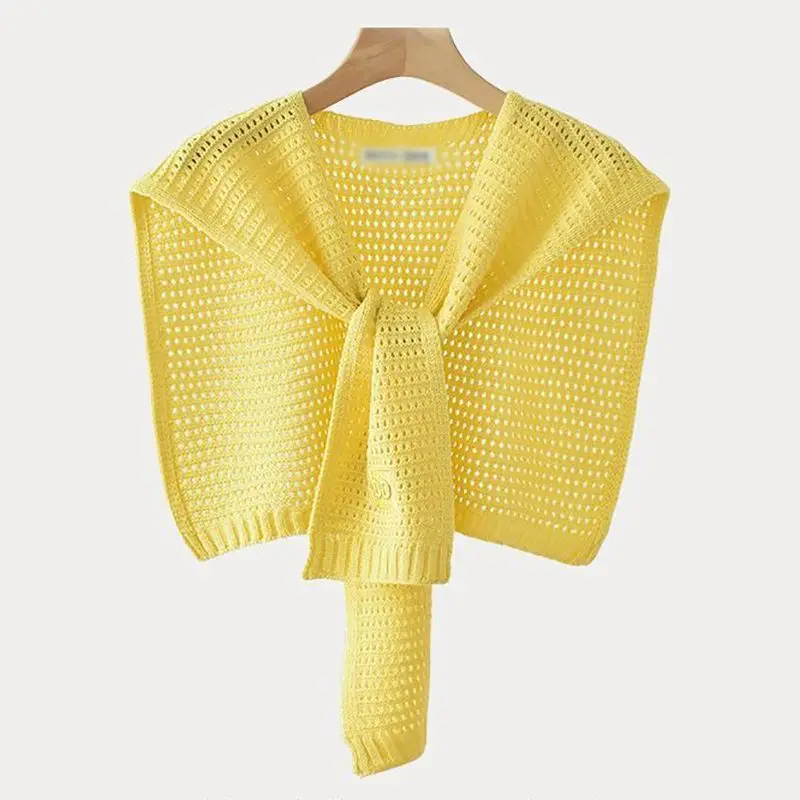

Вязаное болеро с ажурным узором и узлами в корейском стиле для женщин, универсальное, с декоративным съемным воротником, для весны, осени и лета