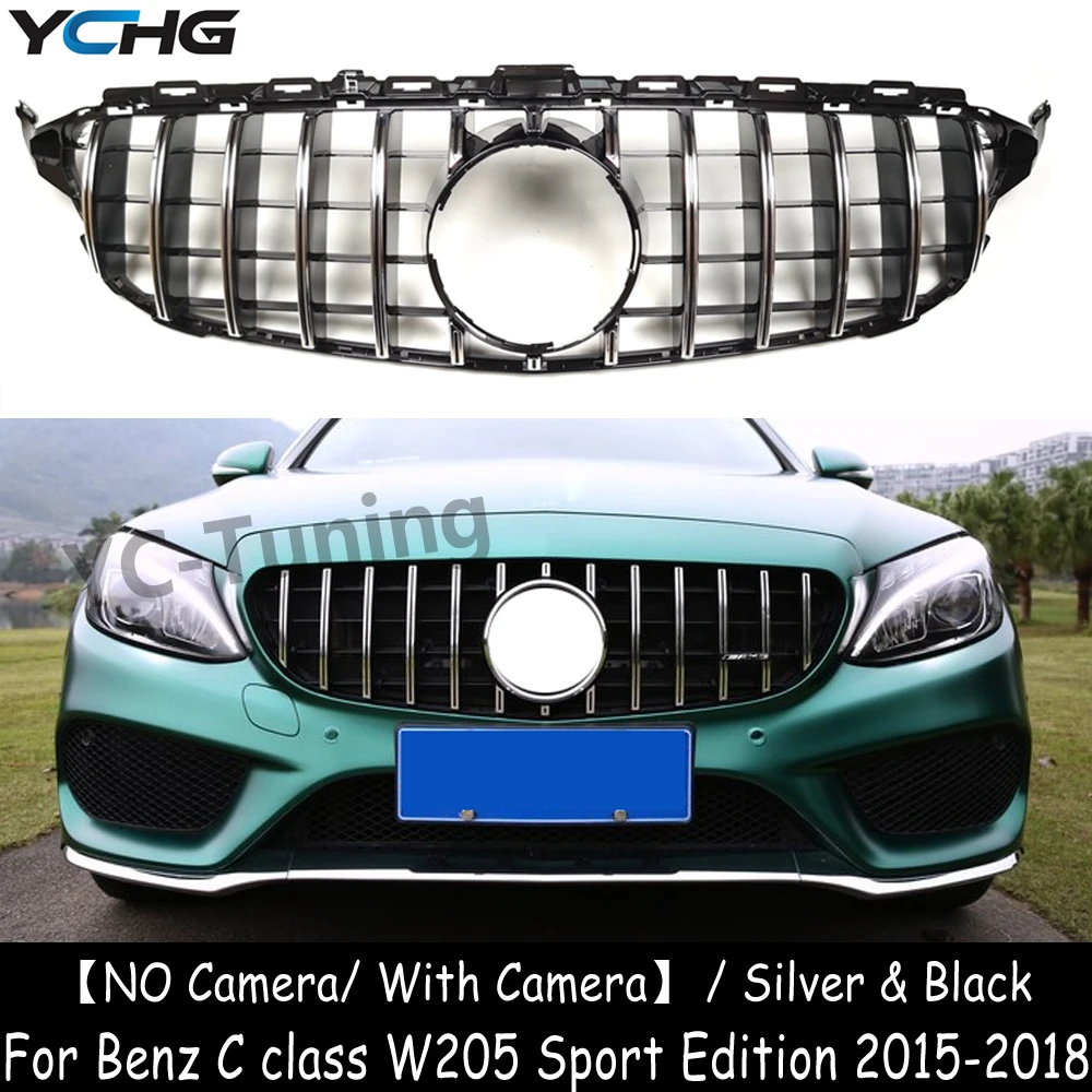 W205 Pre-Facelift GT Style Front BUmper Hood Grid Grill For Mercedes C Class W205 C180 C200 C300 C43 Sport Grille 2015-2018