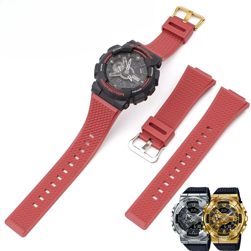 For Casio Lock Load Spray G-Shock 5553 GM-110 Series Special Resin Waterproof Sweat-Proof Silicone Watch Strap Black16x28mm