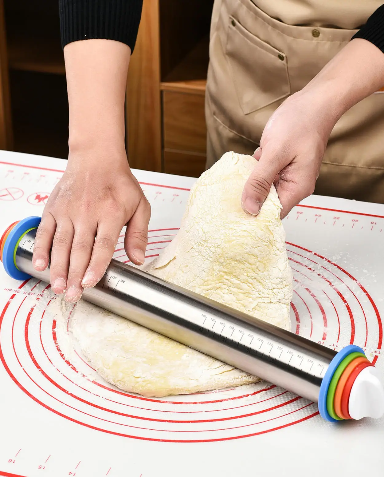 Stainless Steel Adjustable Rolling Pin With 4 Thickness Removable Rings Fondant & Cake Roller Dough Rolling Pin Bakeware Tools