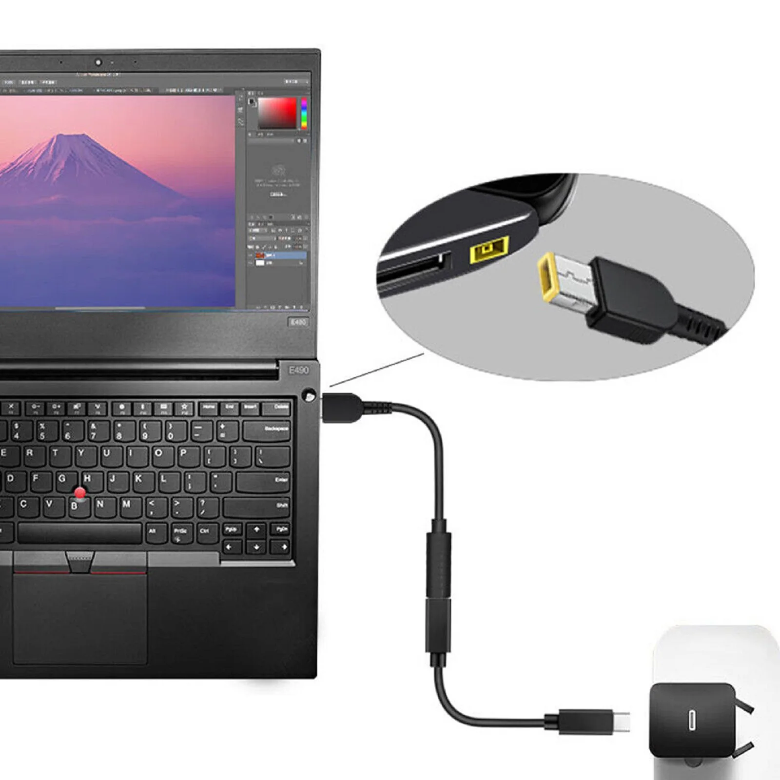 Convertitore da 65W PD USB tipo C femmina a quadrato cavo di ricarica rapida USBC connettore adattatore di alimentazione cc per Laptop per Lenovo Thinkpad