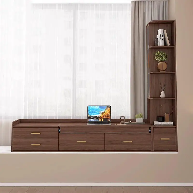 Solid wood bay window cabinet Computer desk Push-pull retractable bay window Desk cabinet Bedroom balcony Makeup table Bookcase