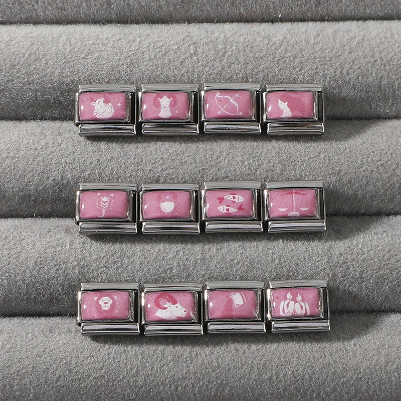 Y2K Rosa Bedruckte 12 Sternzeichen Serie Italienischer Charm-Anhänger Passend für 9mm Edelstahl-Armband =DIY Schmuckherstellung Geschenk Großhandel – Detail 8