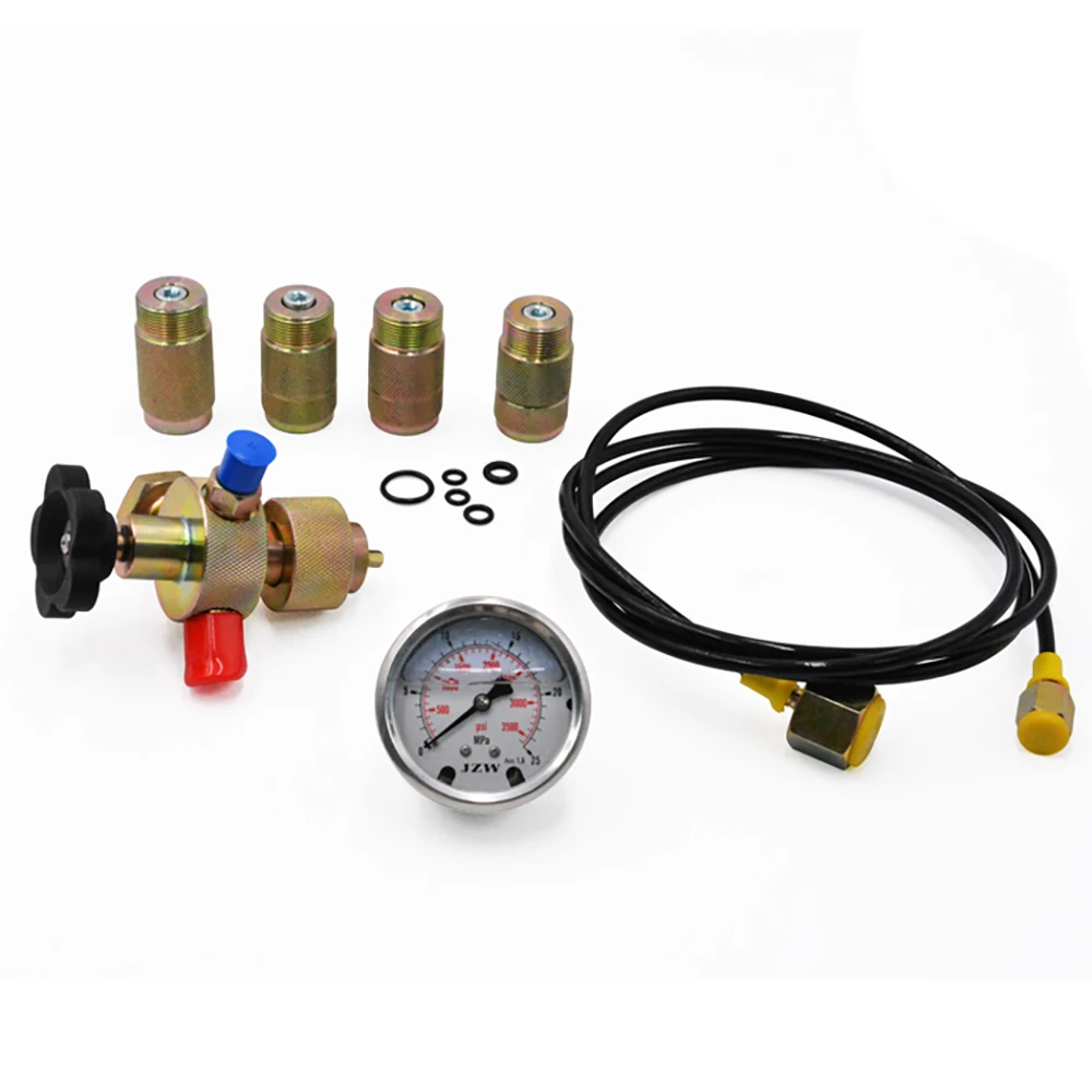 Imagem -02 - Pressure Gauge Test Kit Acumulador Hidráulico Válvula de Carregamento de Nitrogênio Cinco Tipos de Adaptadores 0400bar 6000psi